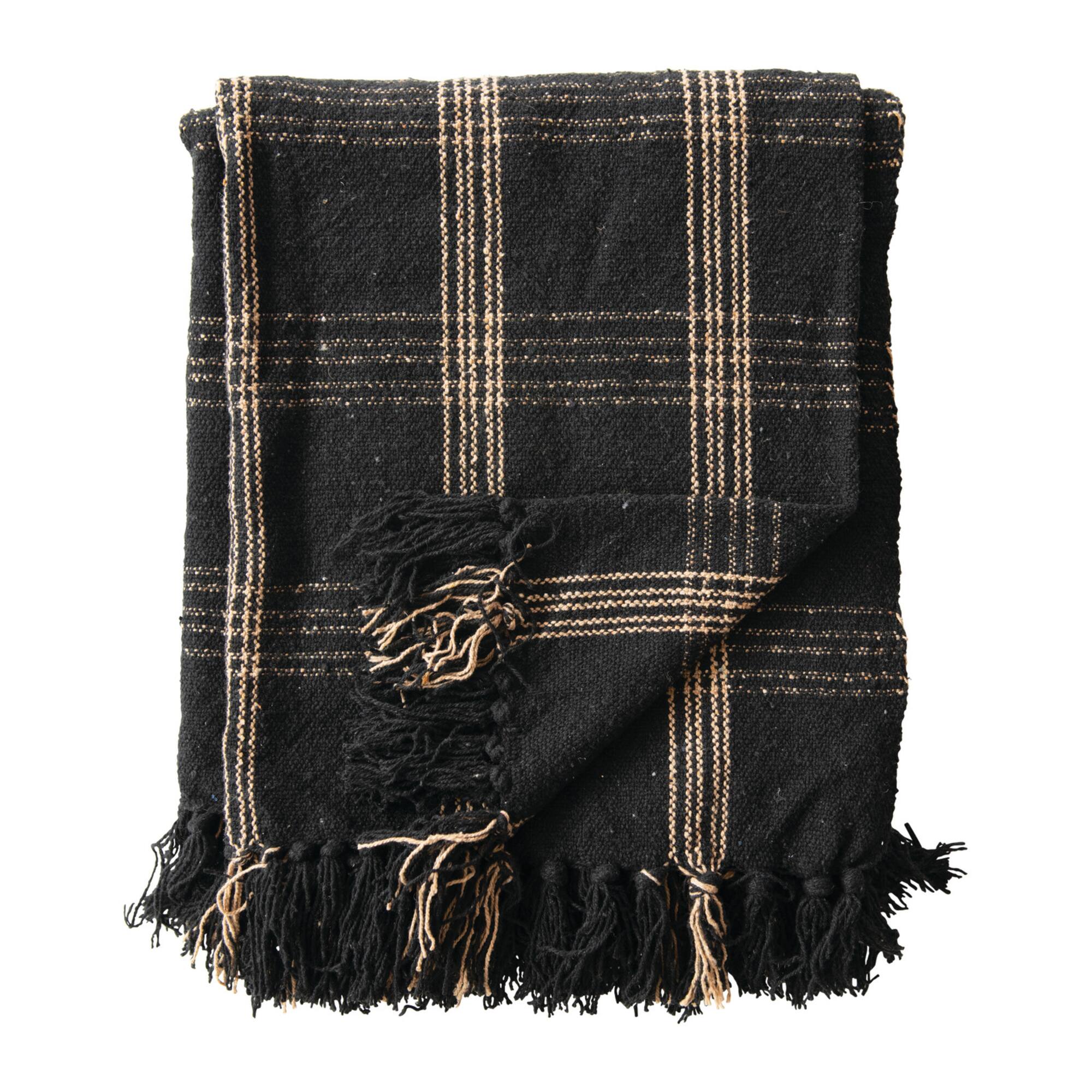 Hello Honey® Plaid Black & Tan Fringed Throw
